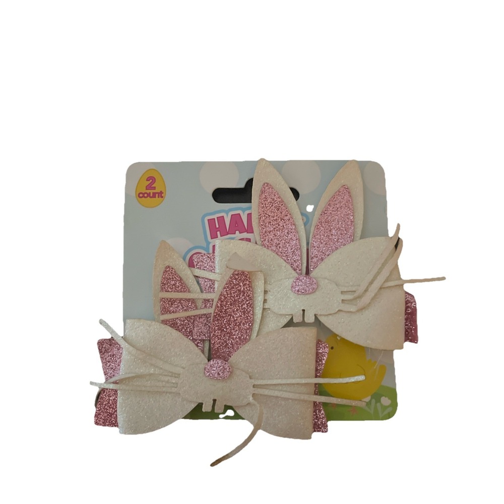 Happy Easter Bunny Tail  Bows Girls Boutique Baby Easter Bunny Ears 3.5 -Glitter